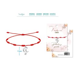 Pulsera 7 Nudos Con Gato sobre Luna Color Plateado